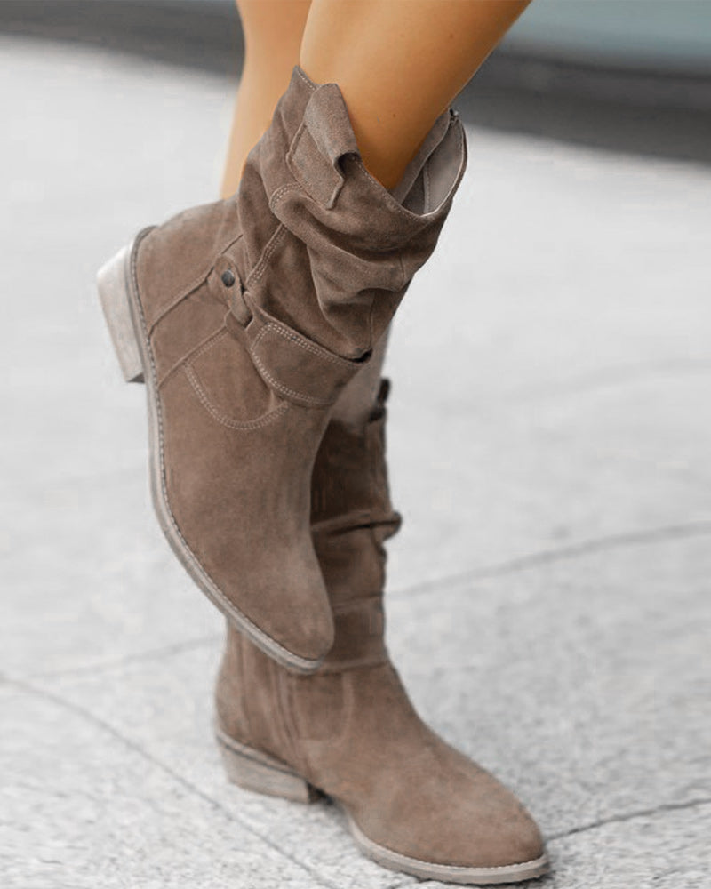 Damen Wildleder Stiefeletten mit niedrigem Absatz und Reißverschluss für Freizeit- und formelle Anlässe R&B