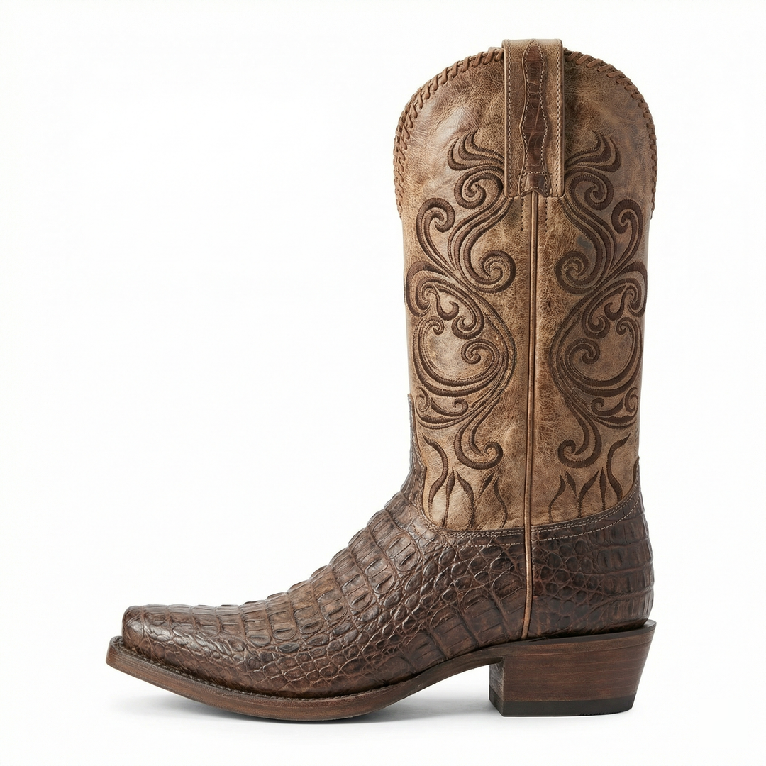 R&B | Westernstiefel - Geprägtes Leder mit Blockabsatz