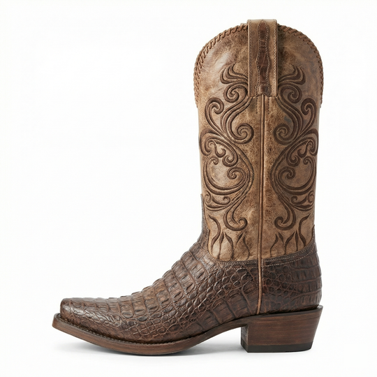 R&B | Westernstiefel - Geprägtes Leder mit Blockabsatz