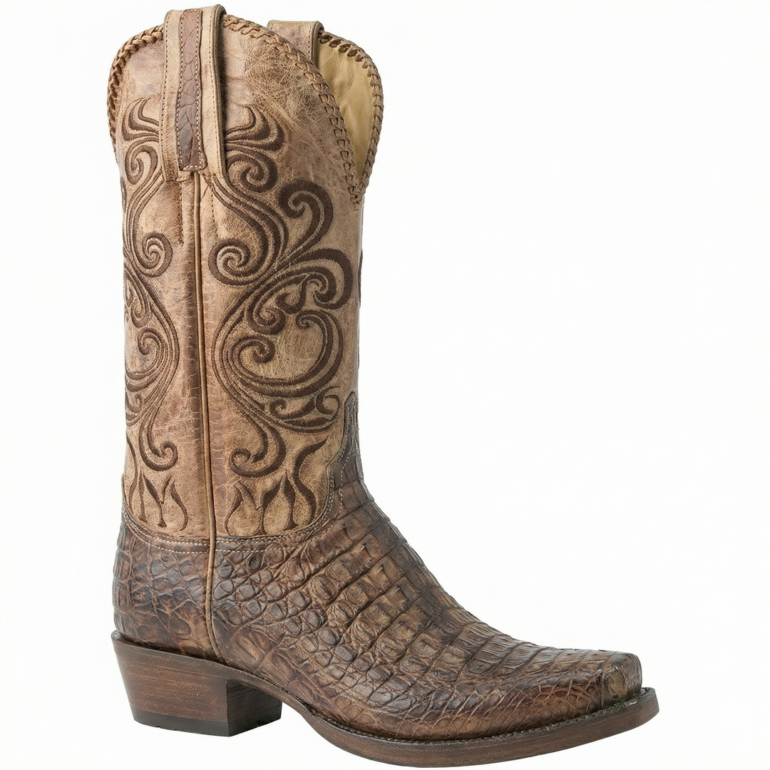 R&B | Westernstiefel - Geprägtes Leder mit Blockabsatz
