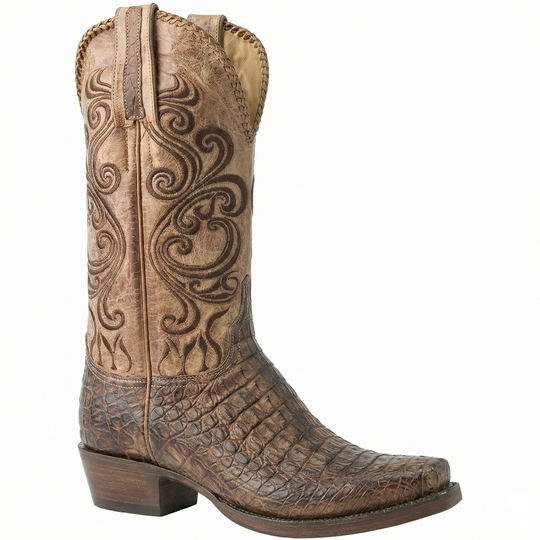 R&B | Westernstiefel - Geprägtes Leder mit Blockabsatz