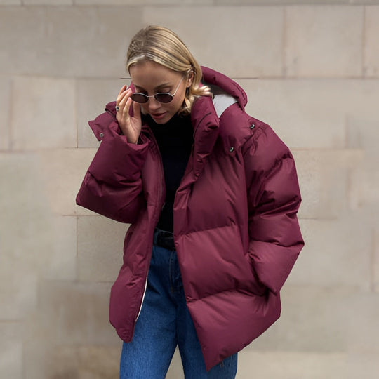 R&B | Damen Winter Pufferjacke mit Kapuze und Reißverschluss