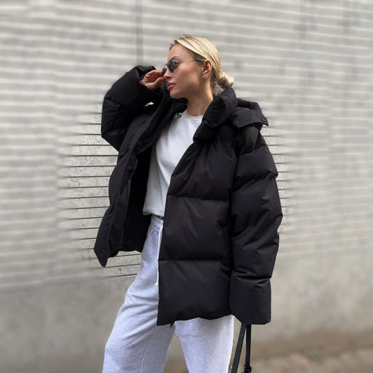R&B | Damen Winter Pufferjacke mit Kapuze und Reißverschluss