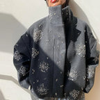 R&B | Damen Bestickter Peacoat Mantel mit Perlen und Hohem Kragen