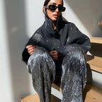 R&B | Damen Bestickter Peacoat Mantel mit Perlen und Hohem Kragen