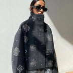 R&B | Damen Bestickter Peacoat Mantel mit Perlen und Hohem Kragen