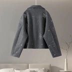R&B | Damen Bestickter Peacoat Mantel mit Perlen und Hohem Kragen