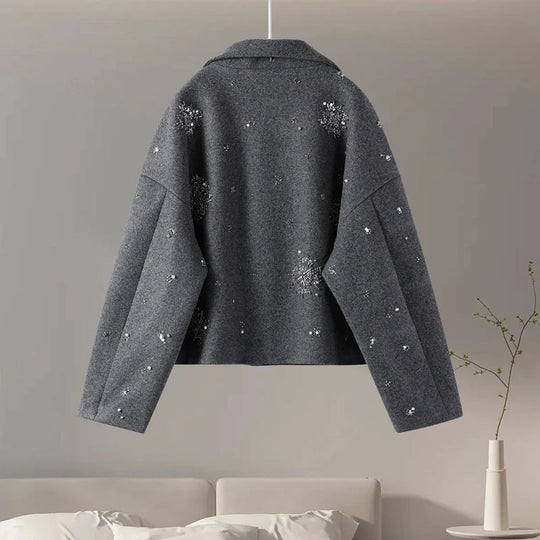 R&B | Damen Bestickter Peacoat Mantel mit Perlen und Hohem Kragen