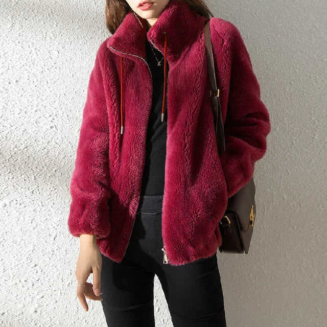 R&B | Damen Fleecejacke mit Kragen und Kordelzug