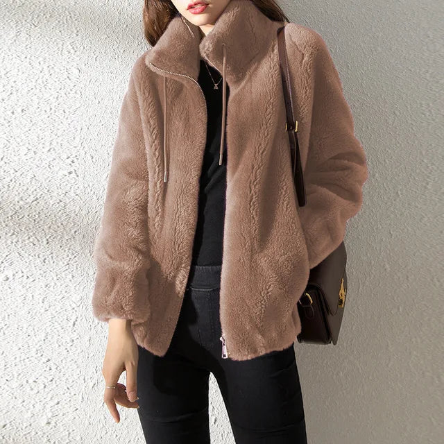 R&B | Damen Fleecejacke mit Kragen und Kordelzug