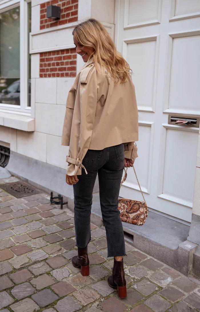 R&B | Damen Gekürzter Trenchcoat mit Doppelreihe Knöpfen und Moderne Passform