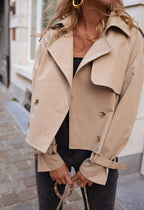 R&B | Damen Gekürzter Trenchcoat mit Doppelreihe Knöpfen und Moderne Passform