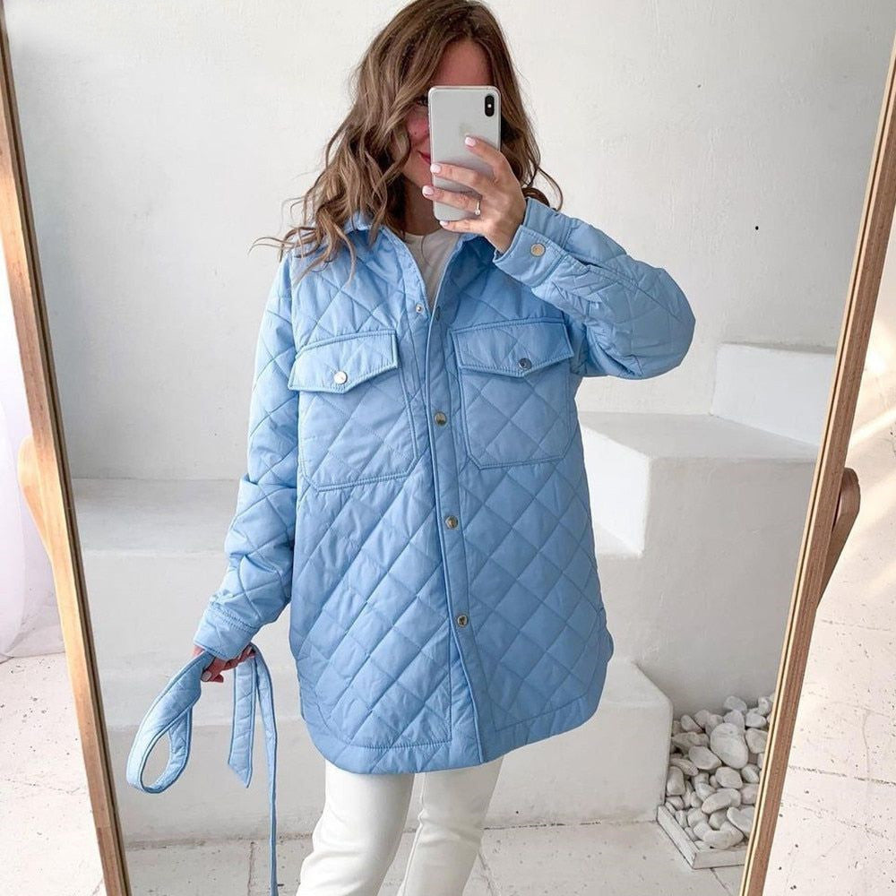 R&B | Damen Wattierte Winterjacke mit Langen Ärmeln und Druckknöpfen