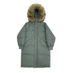 R&B | Damen Lange Wattierte Pufferjacke mit Kapuze und Fellkragen