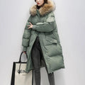 R&B | Damen Lange Wattierte Pufferjacke mit Kapuze und Fellkragen