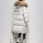 R&B | Damen Lange Wattierte Pufferjacke mit Kapuze und Fellkragen