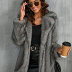 R&B | Damen Eleganter Kunstpelz Mantel mit Breitem Kragen und Taschen