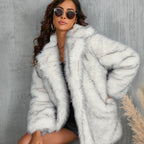 R&B | Damen Eleganter Kunstpelz Mantel mit Breitem Kragen und Taschen