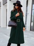 R&B | Damen Lange Jacke mit Gürtel und Drapiertem Revers In Wolloptik