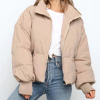 R&B | Damen Gewatteete Pufferjacke mit Stehkragen und Schräge Reißverschlusstaschen