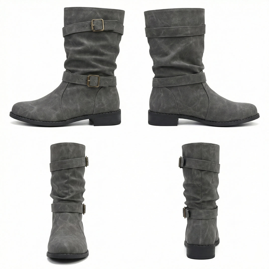 Damen Stiefel | Schnallenriemen | Vintage | Stiefel in mittellanger Länge | Schlappe Stiefel R&B