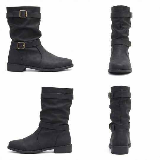 Damen Stiefel | Schnallenriemen | Vintage | Stiefel in mittellanger Länge | Schlappe Stiefel R&B