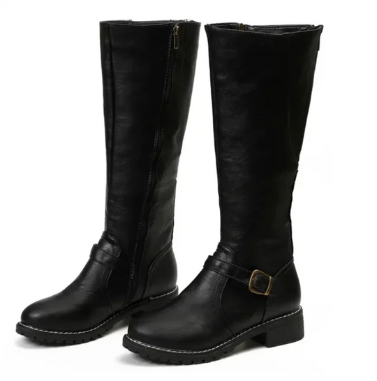 Damenstiefel - Niedriger Absatz - Reißverschluss hinten - kniehohe Stiefel - Stiefel mit Absatz R&B