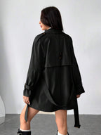 R&B | Damen Kurze Regenjacke mit Schleifenbund und Doppelter Knopfleiste