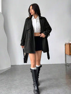 R&B | Damen Kurze Regenjacke mit Schleifenbund und Doppelter Knopfleiste