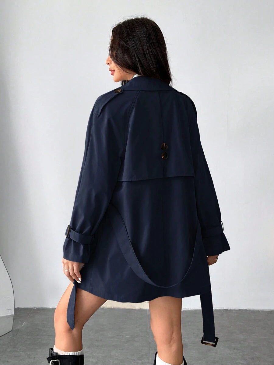 R&B | Damen Kurze Regenjacke mit Schleifenbund und Doppelter Knopfleiste