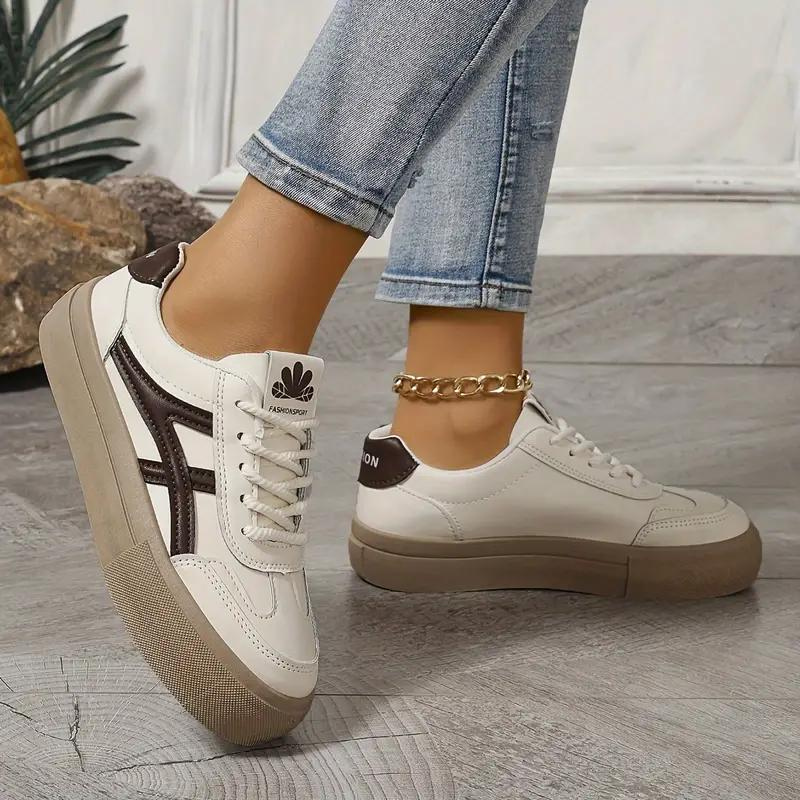 Damen Sneakers, Dicke Sohle, Schnürschuhe, Low Top Sneakers, Skate Schuhe R&B