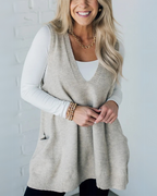 R&B | Damen Pullover-Cardigan mit V-Ausschnitt und Praktischen Taschen