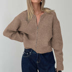 R&B | Damen Strickjacke mit Reißverschluss und langen Ärmeln