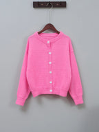 R&B | Damen Rosa Cardigan mit Rundhals und Knopfverschluss