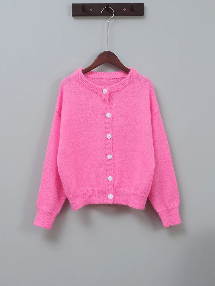 R&B | Damen Rosa Cardigan mit Rundhals und Knopfverschluss
