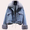 R&B | Damen Stylische Denim Daunen Winterjacke
