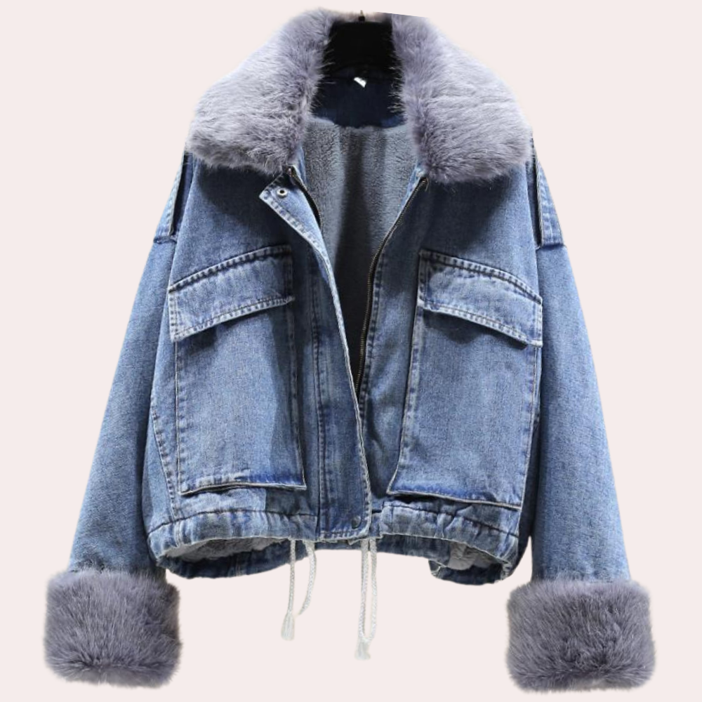 R&B | Damen Stylische Denim Daunen Winterjacke