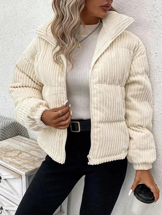 R&B | Steppjacke - Cord-Kanale Textur - Reißverschluss Vorne - Gepolsterte Freizeit-Oberbekleidung