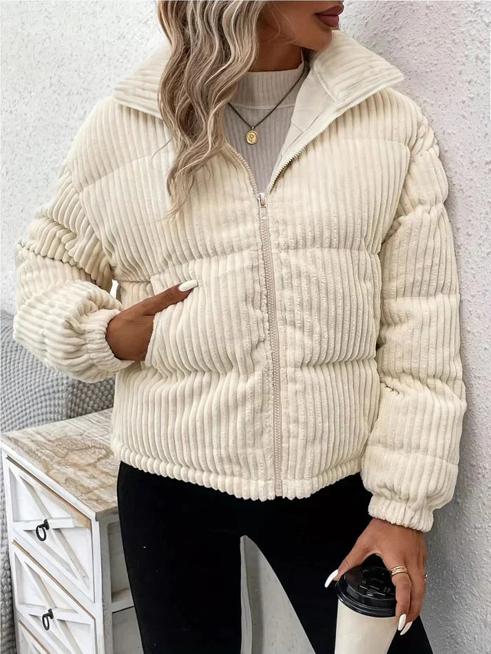 R&B | Steppjacke - Cord-Kanale Textur - Reißverschluss Vorne - Gepolsterte Freizeit-Oberbekleidung