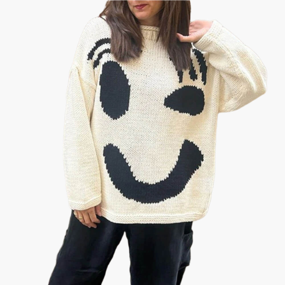 R&B | Strickpullover Im Künstlerstil - Gemütlicher Freizeit-Jumper mit Abstraktem Gesichtsmuster