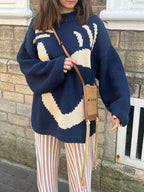 R&B | Strickpullover Im Künstlerstil - Gemütlicher Freizeit-Jumper mit Abstraktem Gesichtsmuster
