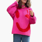 R&B | Strickpullover Im Künstlerstil - Gemütlicher Freizeit-Jumper mit Abstraktem Gesichtsmuster