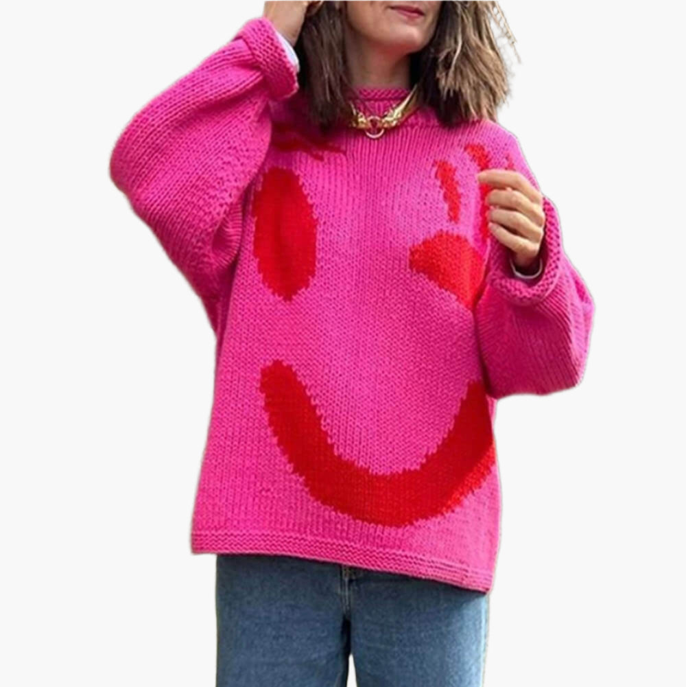 R&B | Strickpullover Im Künstlerstil - Gemütlicher Freizeit-Jumper mit Abstraktem Gesichtsmuster