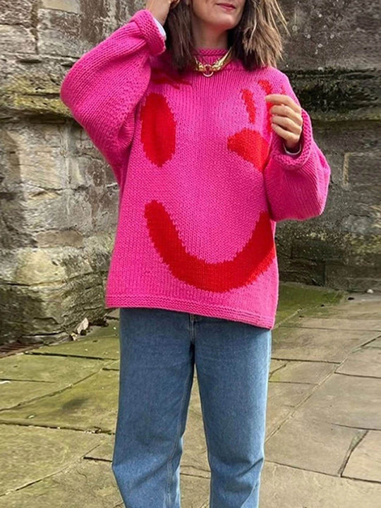 R&B | Gestrickt Übergröße Schnitt Lang Abstraktes Intarsienmuster