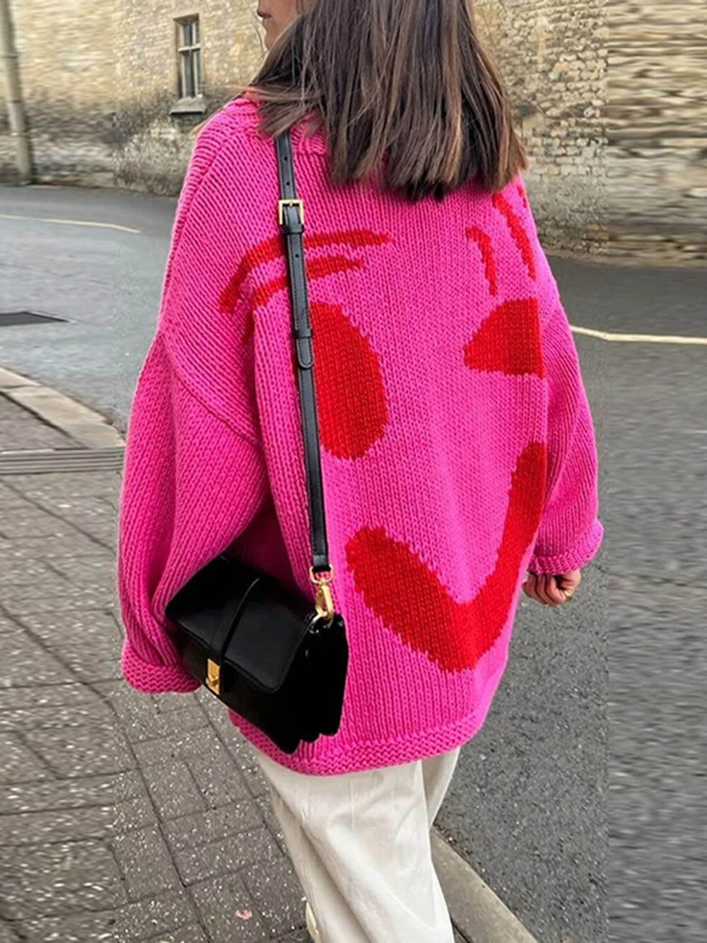 R&B | Strickpullover Im Künstlerstil - Gemütlicher Freizeit-Jumper mit Abstraktem Gesichtsmuster