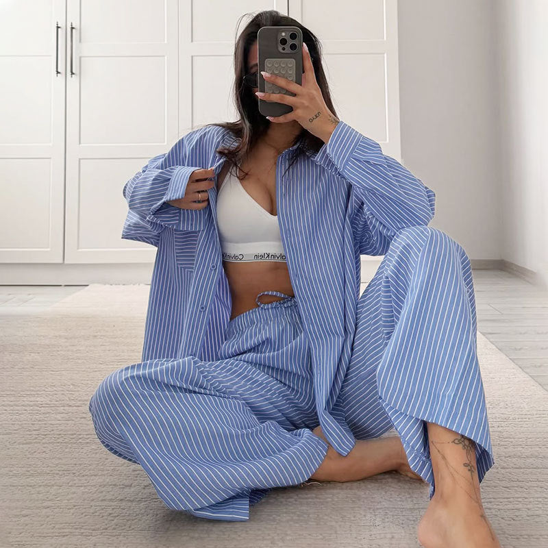 Damen gemütliches und stilvolles Pyjama-Set mit gestreiftem Design R&B