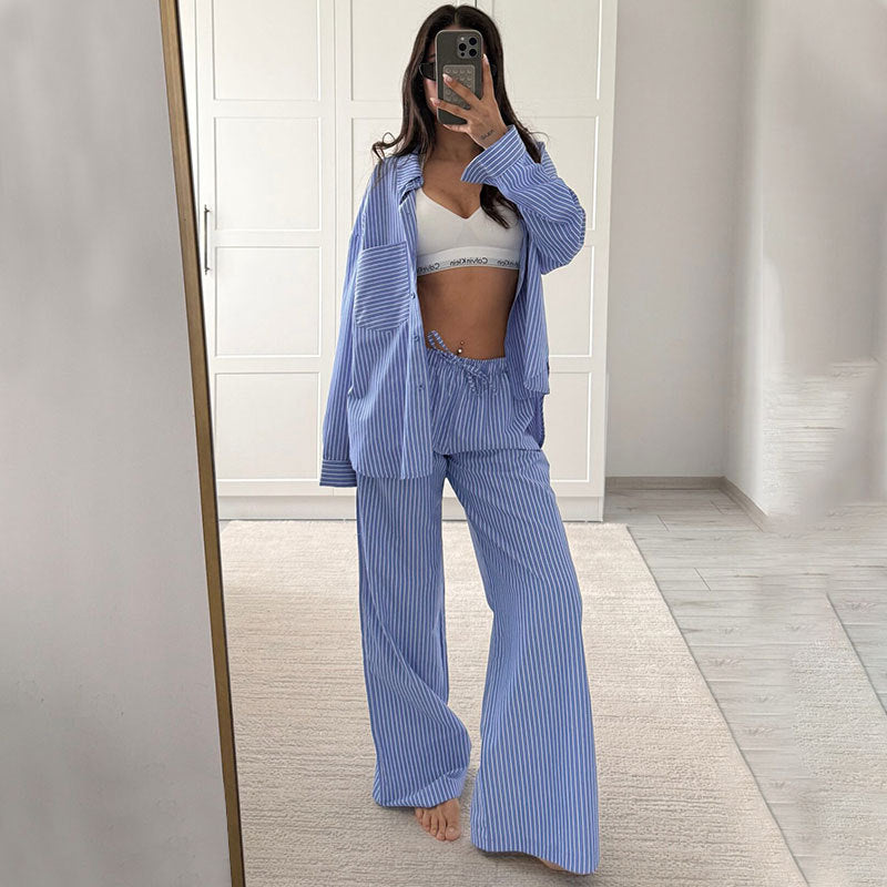 Damen gemütliches und stilvolles Pyjama-Set mit gestreiftem Design R&B