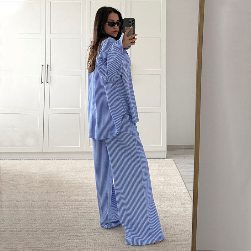 Damen gemütliches und stilvolles Pyjama-Set mit gestreiftem Design R&B