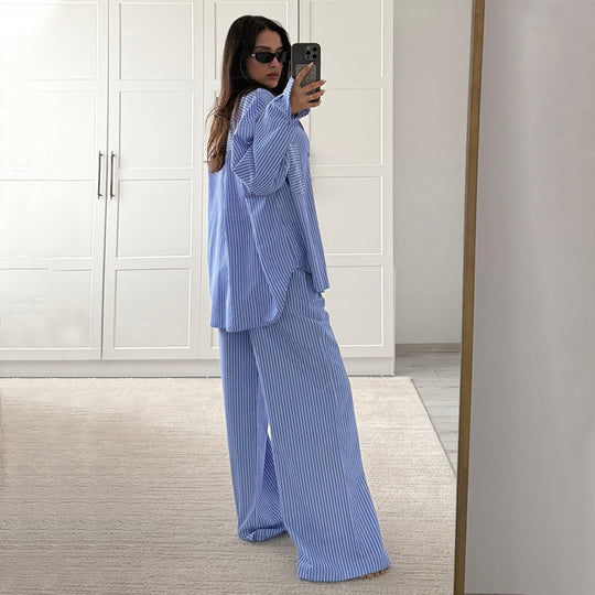 Damen gemütliches und stilvolles Pyjama-Set mit gestreiftem Design R&B