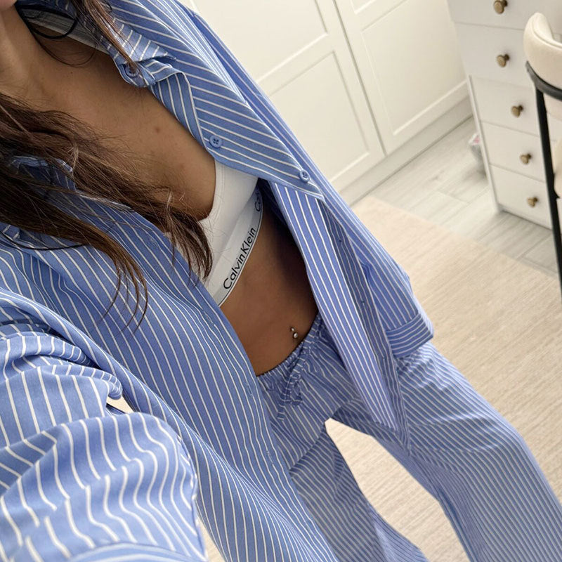 Damen gemütliches und stilvolles Pyjama-Set mit gestreiftem Design R&B